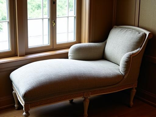 Elegant chaise lounge after reupholstery, in a luxurious fabric